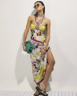 Yellow Floral Bandeau Hardware Swimsuit