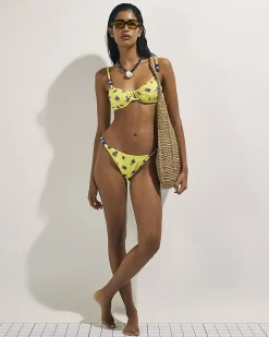 Yellow Floral Beaded Low Rise Bikini Bottoms