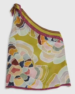 Yellow Floral Print One Shoulder Top