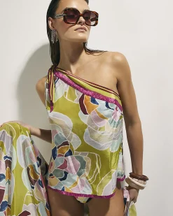 Yellow Floral Print One Shoulder Top
