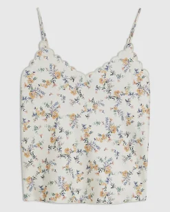 Yellow Floral Scallop Trim Cami Top