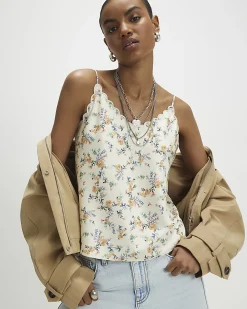 Yellow Floral Scallop Trim Cami Top