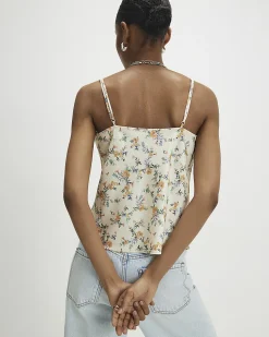 Yellow Floral Scallop Trim Cami Top
