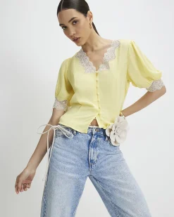 Yellow Lace Trim Blouse
