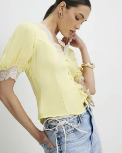 Yellow Lace Trim Blouse