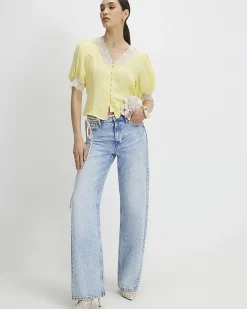 Yellow Lace Trim Blouse