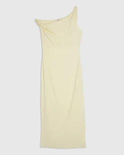 Yellow Linen Blend Asymmetric Midi Dress