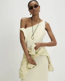 Yellow Linen Blend Asymmetric Midi Dress