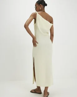 Yellow Linen Blend Asymmetric Midi Dress