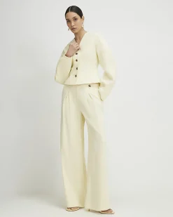Yellow Linen Look Cocoon Sleeve Seamed Jacket