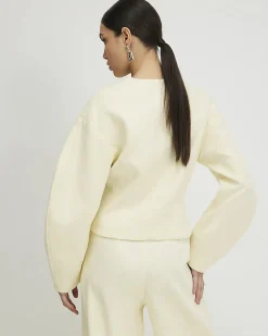 Yellow Linen Look Cocoon Sleeve Seamed Jacket