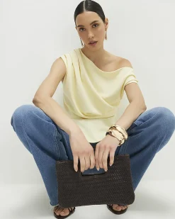 Yellow One Shoulder Drape Peplum Top