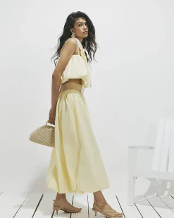 Yellow Poplin Bubble Hem Skirt