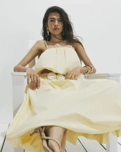 Yellow Poplin Bubble Hem Skirt