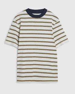 Yellow Regular Fit Cotton Stripe T-Shirt