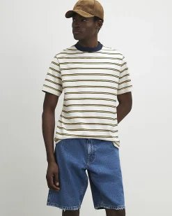 Yellow Regular Fit Cotton Stripe T-Shirt