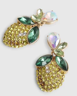 Yellow rhinestone lemon earrings