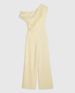 Yellow Short Sleeve Asymmetric Drape Jumpsuit
