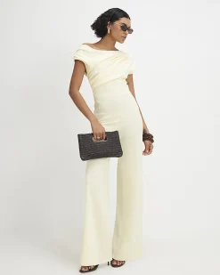 Yellow Short Sleeve Asymmetric Drape Jumpsuit