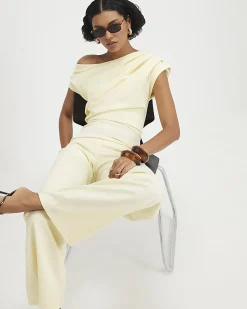 Yellow Short Sleeve Asymmetric Drape Jumpsuit
