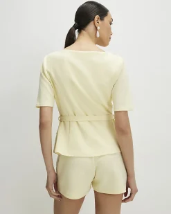 Yellow Short Sleeve Diamante Button Playsuit