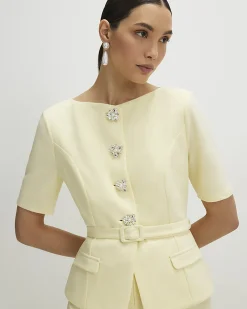 Yellow Short Sleeve Diamante Button Playsuit