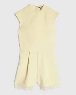 Yellow Short Sleeve Lace Trim Playsuit