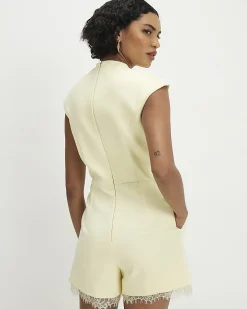 Yellow Short Sleeve Lace Trim Playsuit