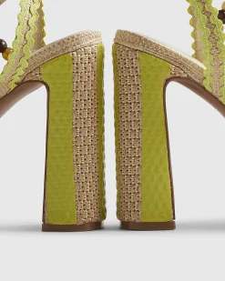 Yellow Stripe Raffia Flower Platform Sandals