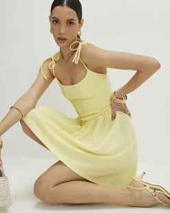 Yellow Tie Shoulder Corset Mini