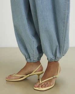 Yellow Toe Thong Low Heeled Sandals