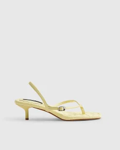 Yellow Toe Thong Low Heeled Sandals