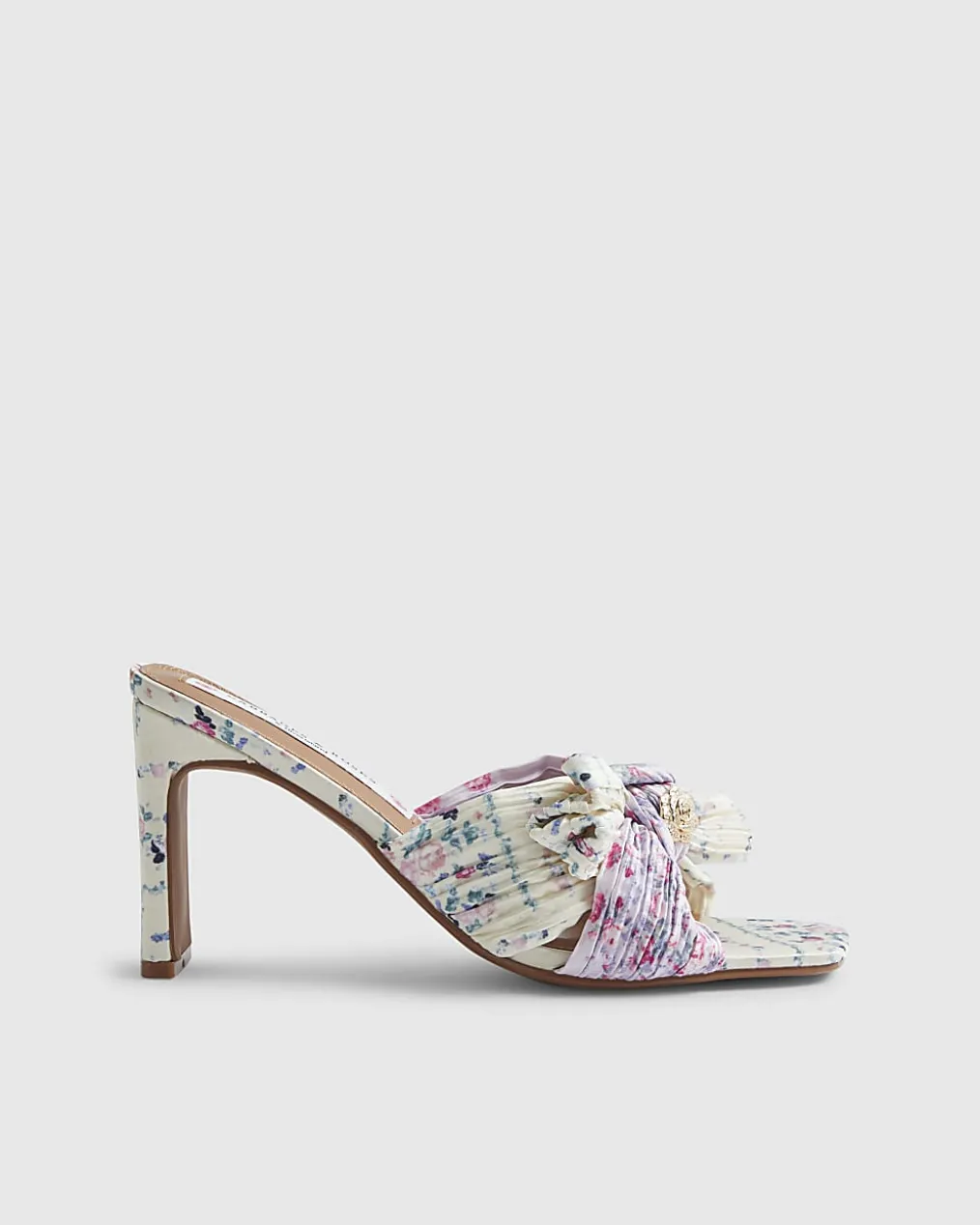 Yellow Twist Plisse Floral Heeled Mules