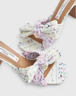 Yellow Twist Plisse Floral Heeled Mules